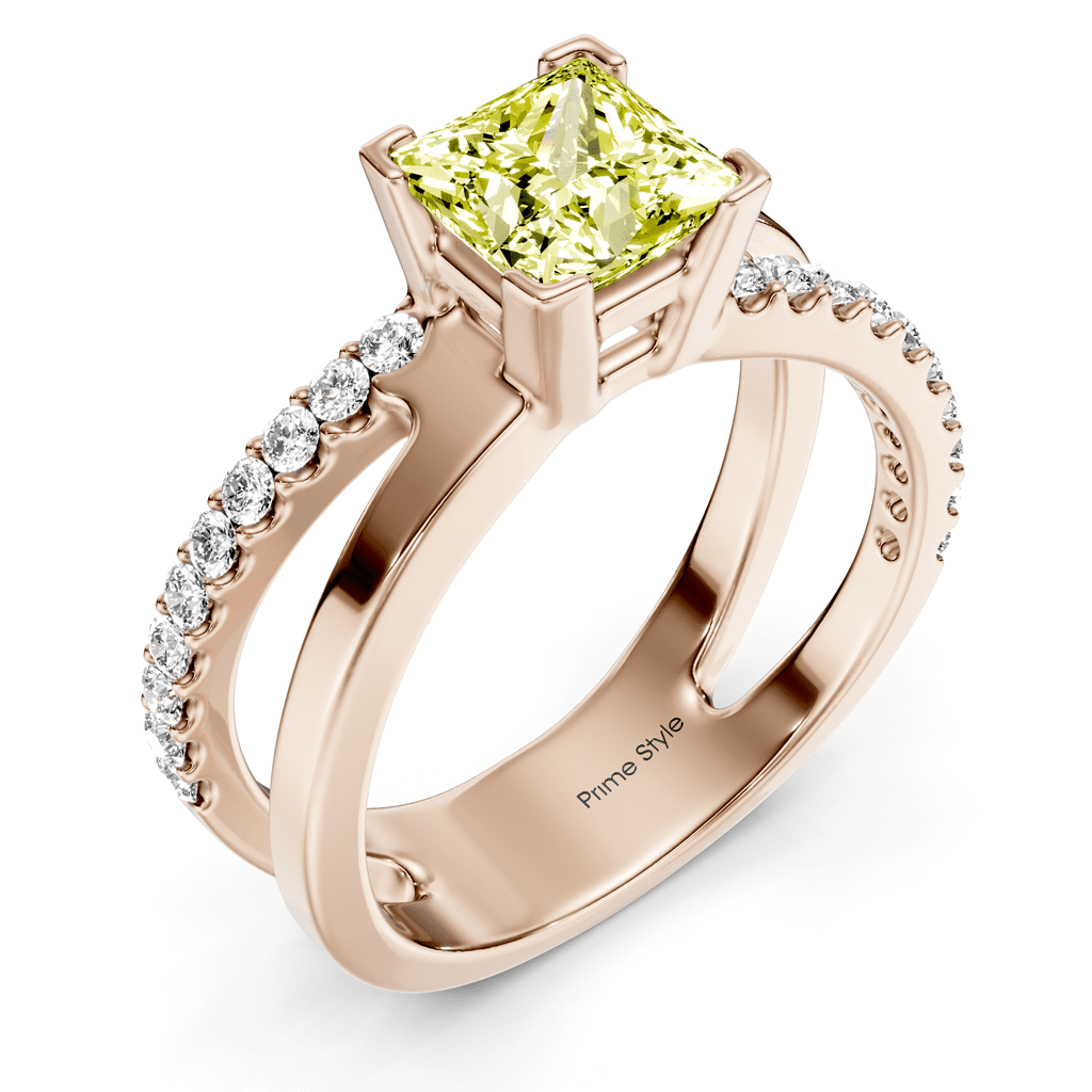 1.25 - 4.25 CT Princess & Round Cut Fancy Yellow Diamonds - Engagement Ring - Primestyle.com