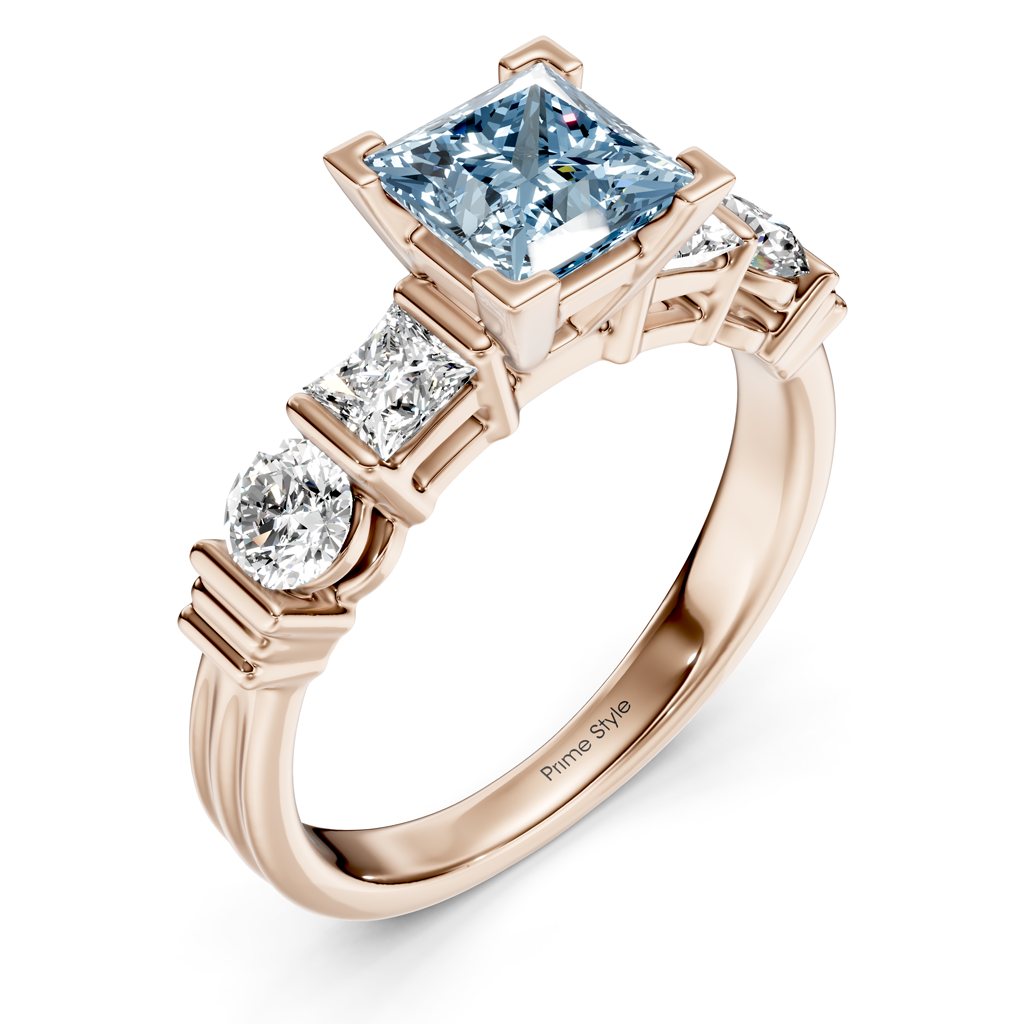 1.70-4.70 CT Princess & Round Cut Fancy Blue Diamonds - Engagement Ring