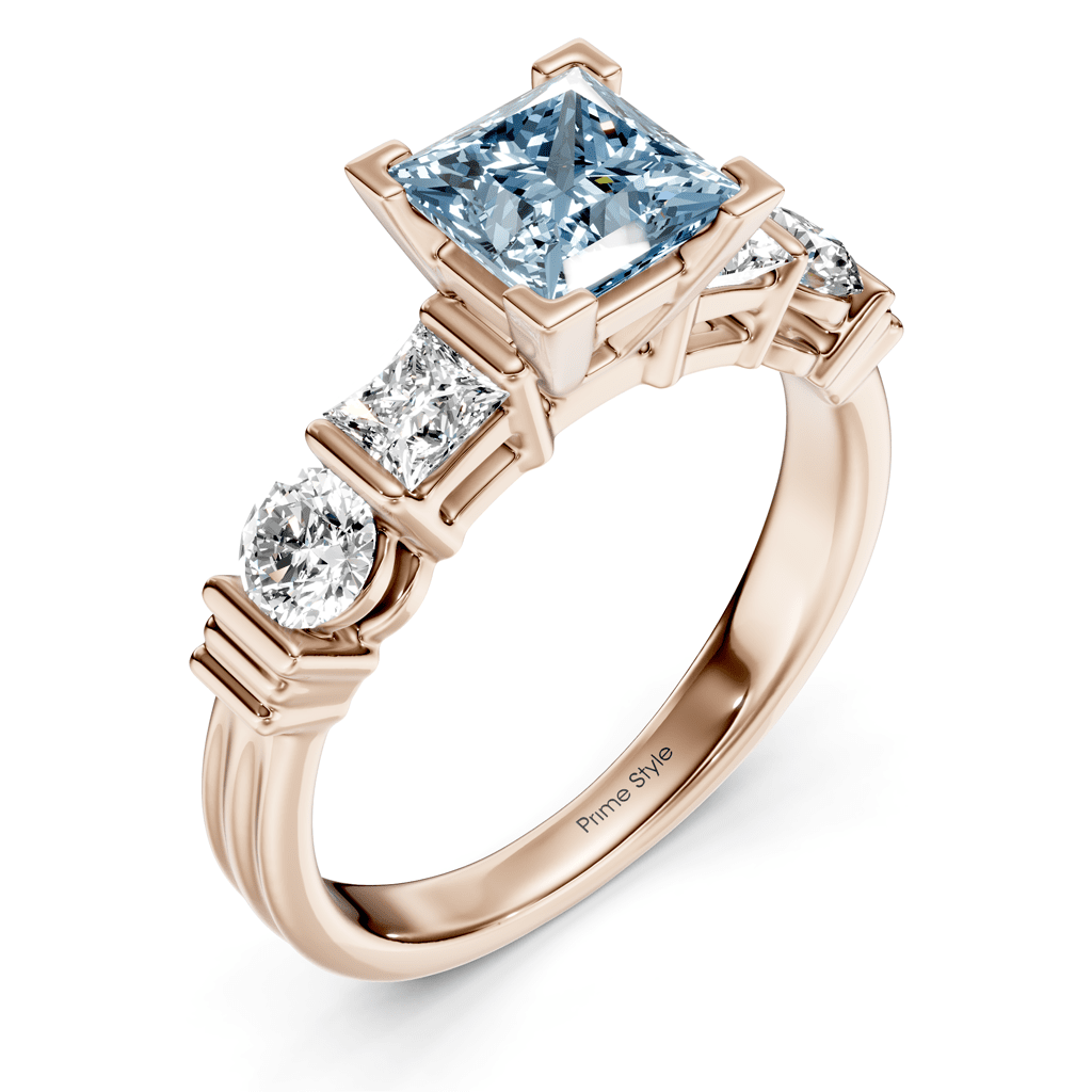 1.70 - 4.70 CT Princess & Round Cut Fancy Blue Diamonds - Engagement Ring - Primestyle.com