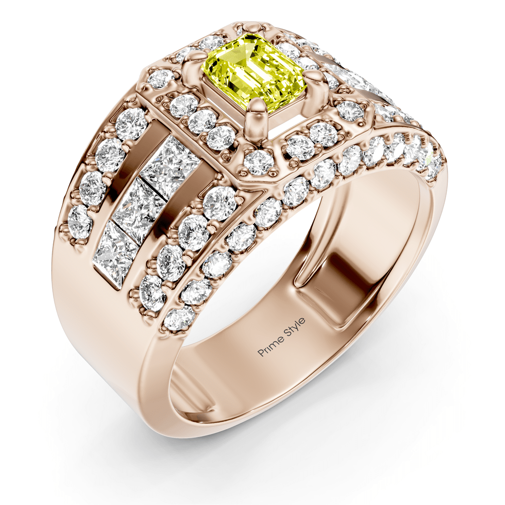 2.70 - 5.70 CT Emerald & Round Cut Fancy Yellow Diamonds - Engagement Ring - Primestyle.com