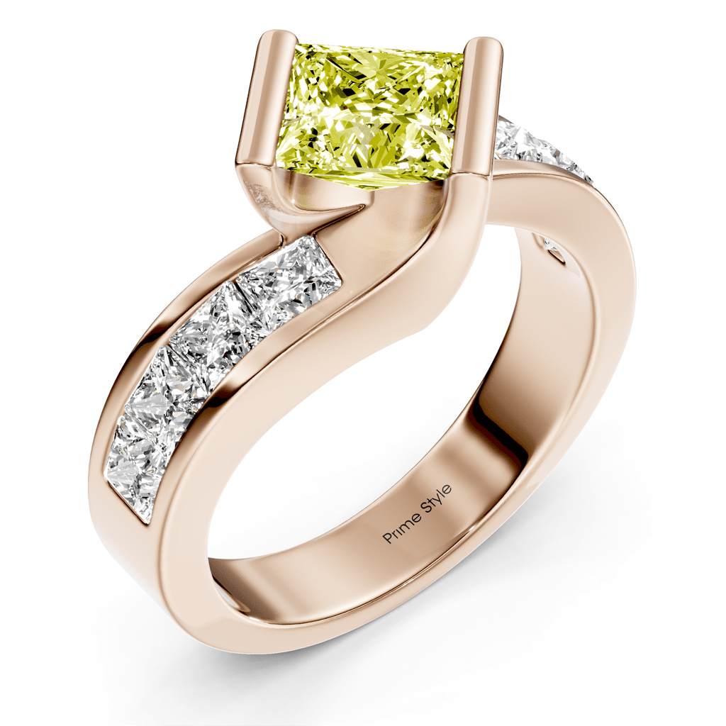 2.60-5.60 CT Princess Cut Fancy Yellow Diamonds - Engagement Ring