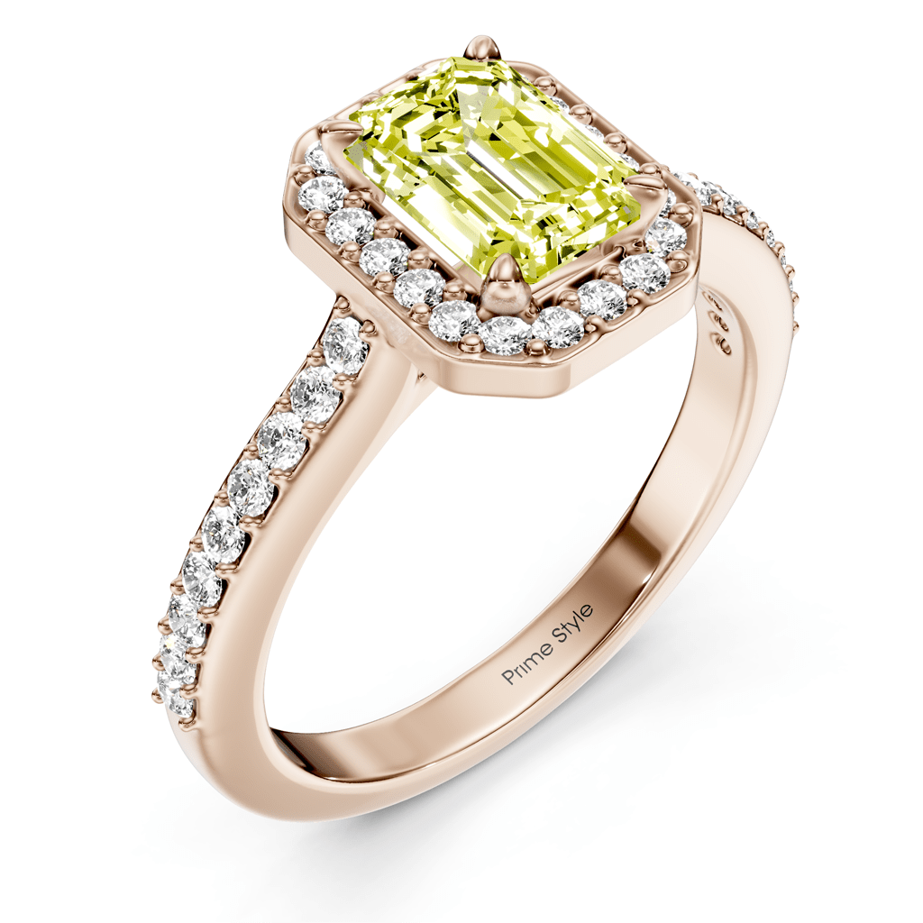 1.30 - 4.30 CT Emerald & Round Cut Fancy Yellow Diamonds - Engagement Ring - Primestyle.com