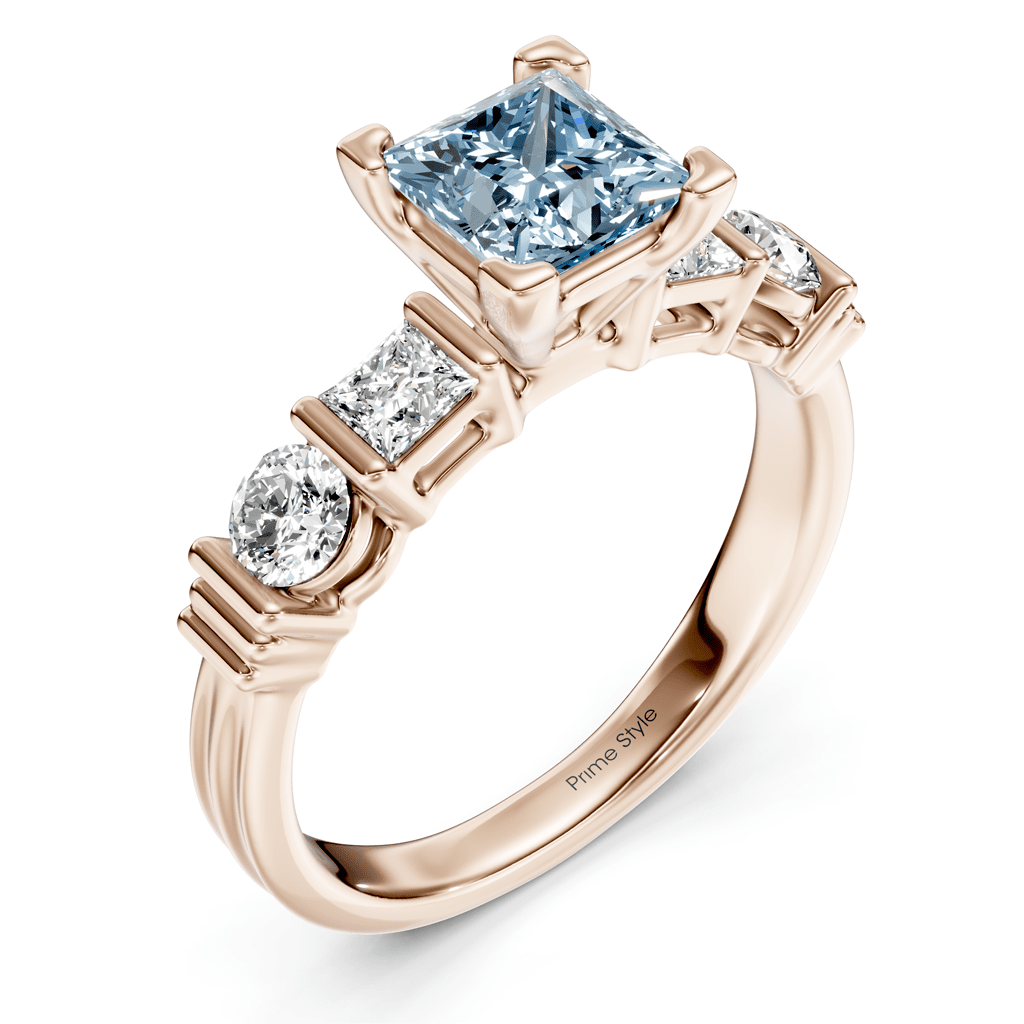 1.70 - 4.70 CT Princess & Round Cut Fancy Blue Diamonds - Engagement Ring - Primestyle.com