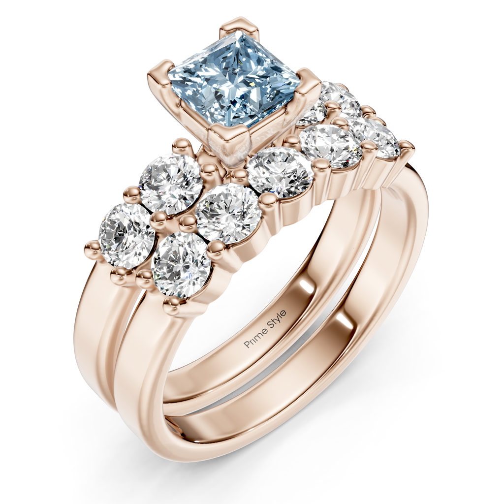 2.40-5.40 CT Princess & Round Cut Fancy Blue Diamonds - Bridal Set