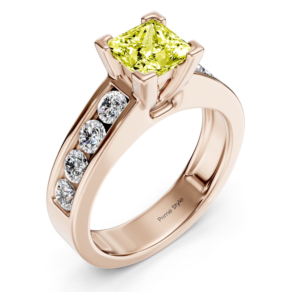 1.80-4.80 CT Princess & Round Cut Fancy Yellow Diamonds - Engagement Ring