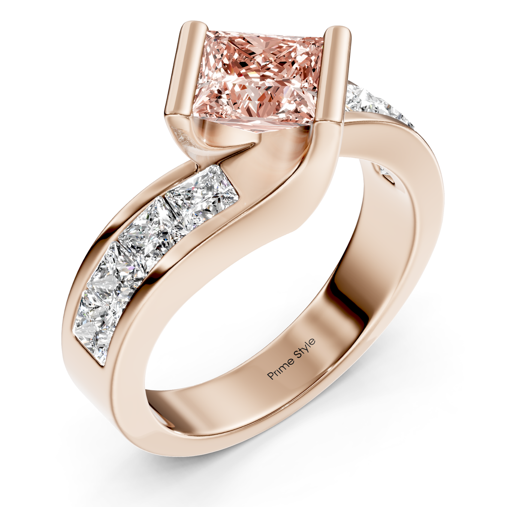 2.60-5.60 CT Princess Cut Fancy Pink Diamonds - Engagement Ring