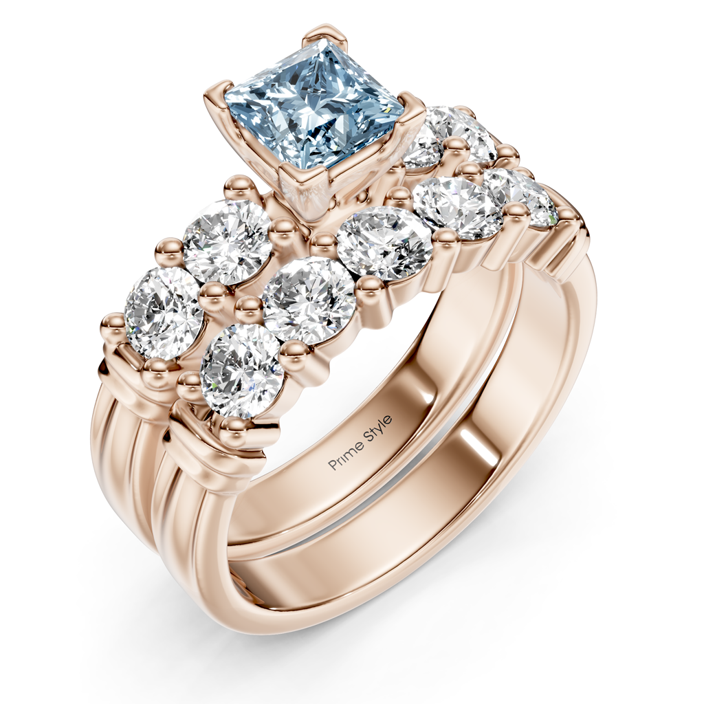 2.20-5.20 CT Princess & Round Cut Fancy Blue Diamonds - Bridal Set