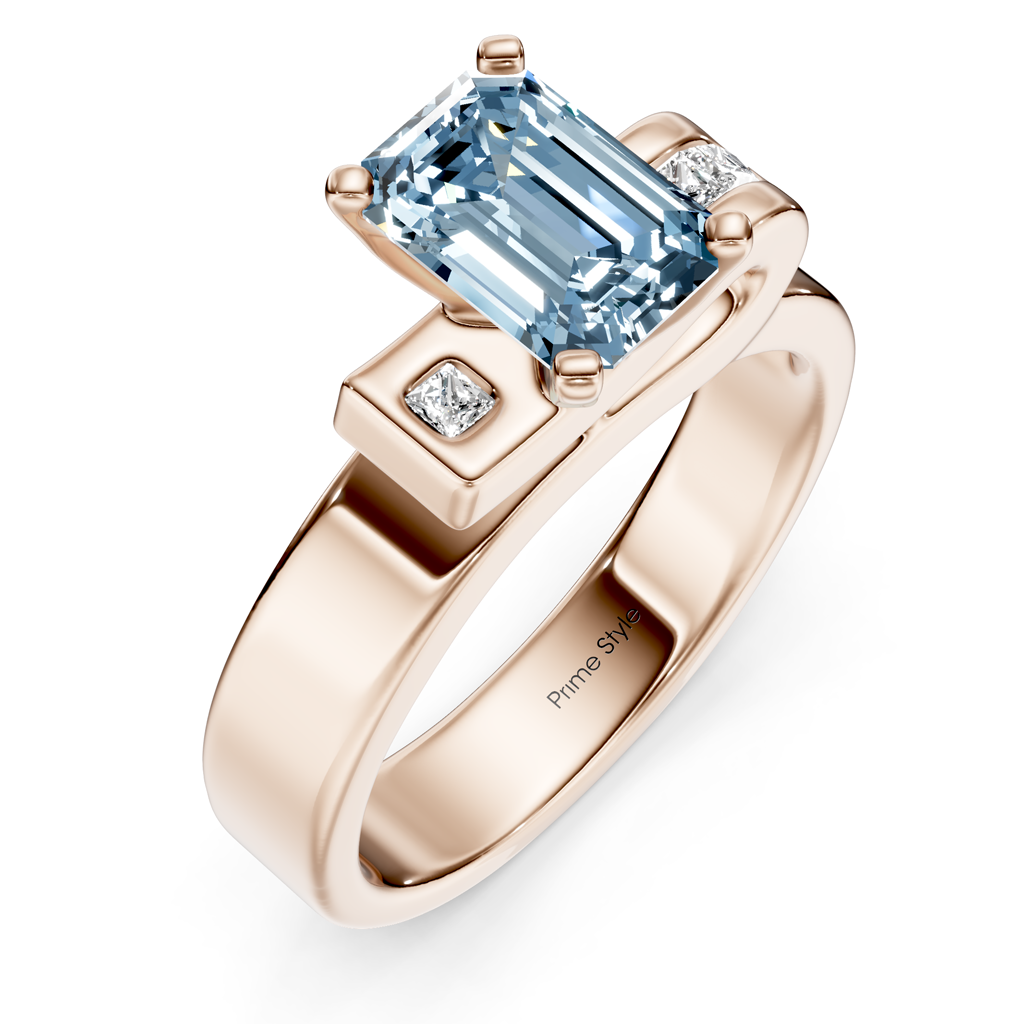 1.10-4.10 CT Emerald & Princess Cut Fancy Blue Diamonds - Engagement Ring