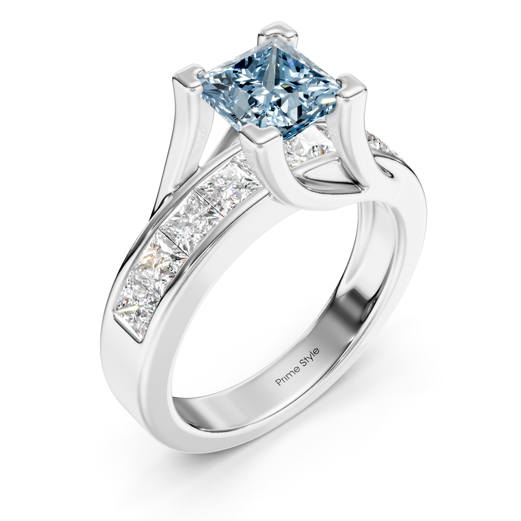 2.20-5.20 CT Princess Cut Fancy Blue Diamonds - Engagement Ring