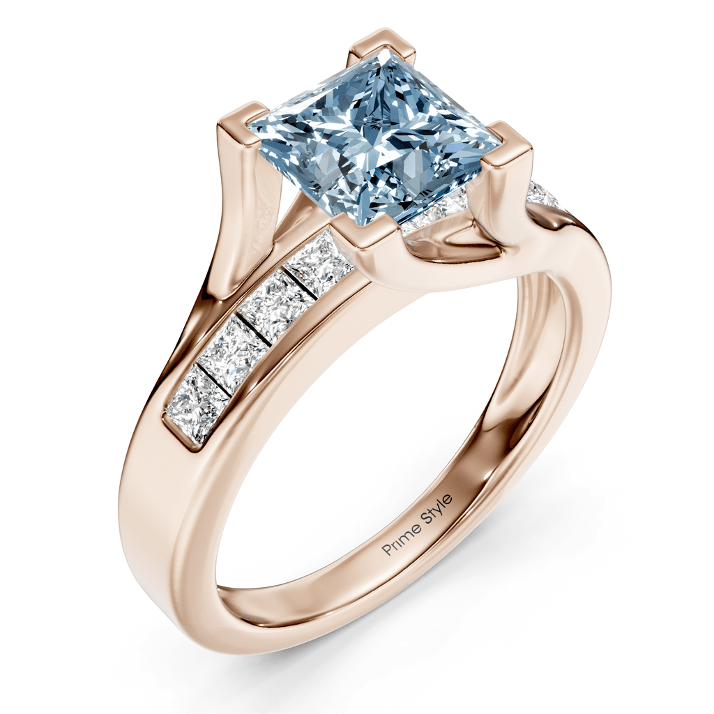 1.45-4.45 CT Princess Cut Fancy Blue Diamonds - Engagement Ring