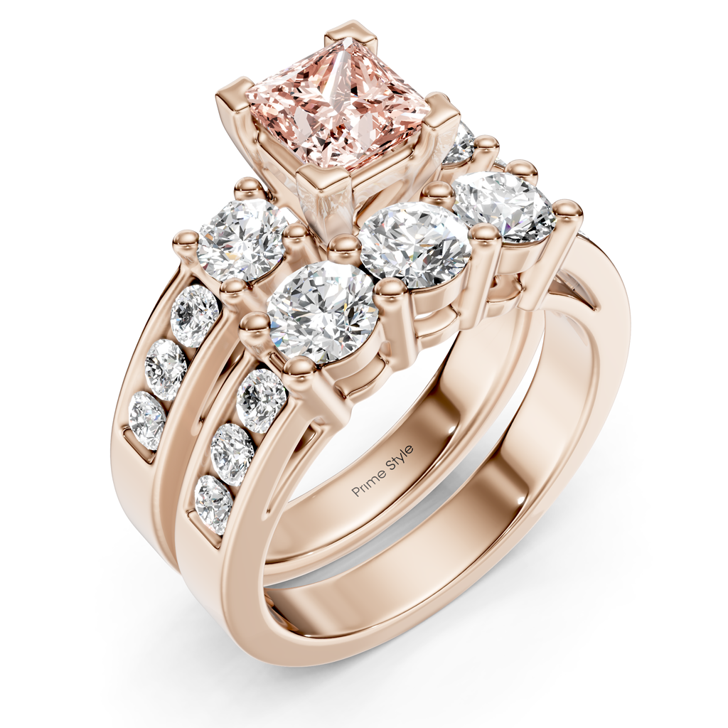 2.80-5.80 CT Princess & Round Cut Fancy Pink Diamonds - Bridal Set