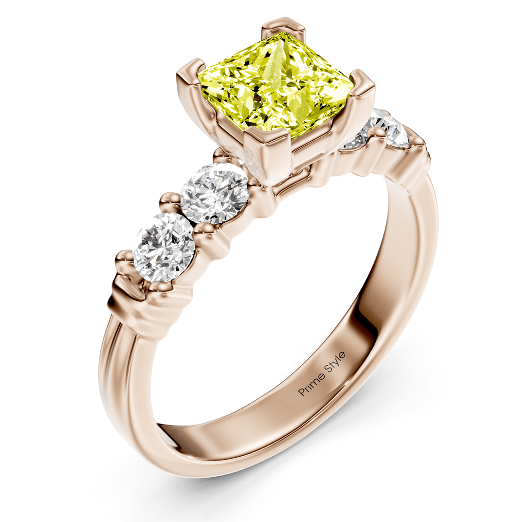 1.55-4.55 CT Princess & Round Cut Fancy Yellow Diamonds - Engagement Ring