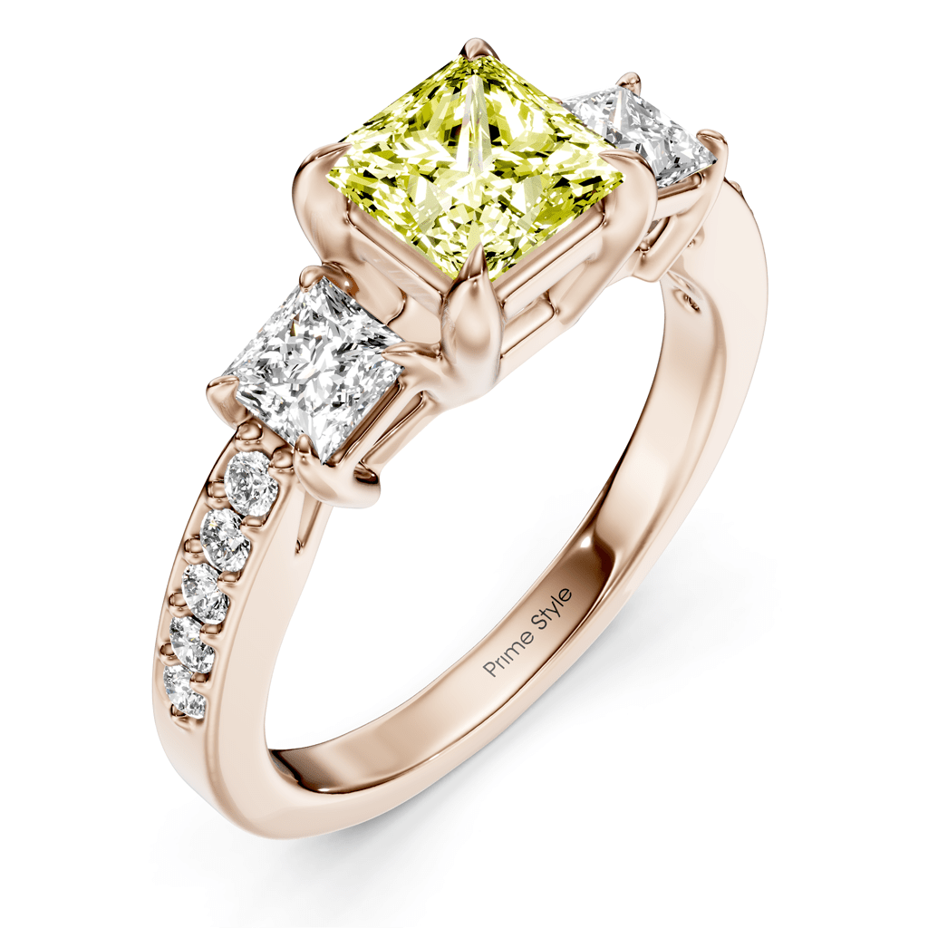 1.85 - 4.85 CT Princess & Round Cut Fancy Yellow Diamonds - Engagement Ring - Primestyle.com