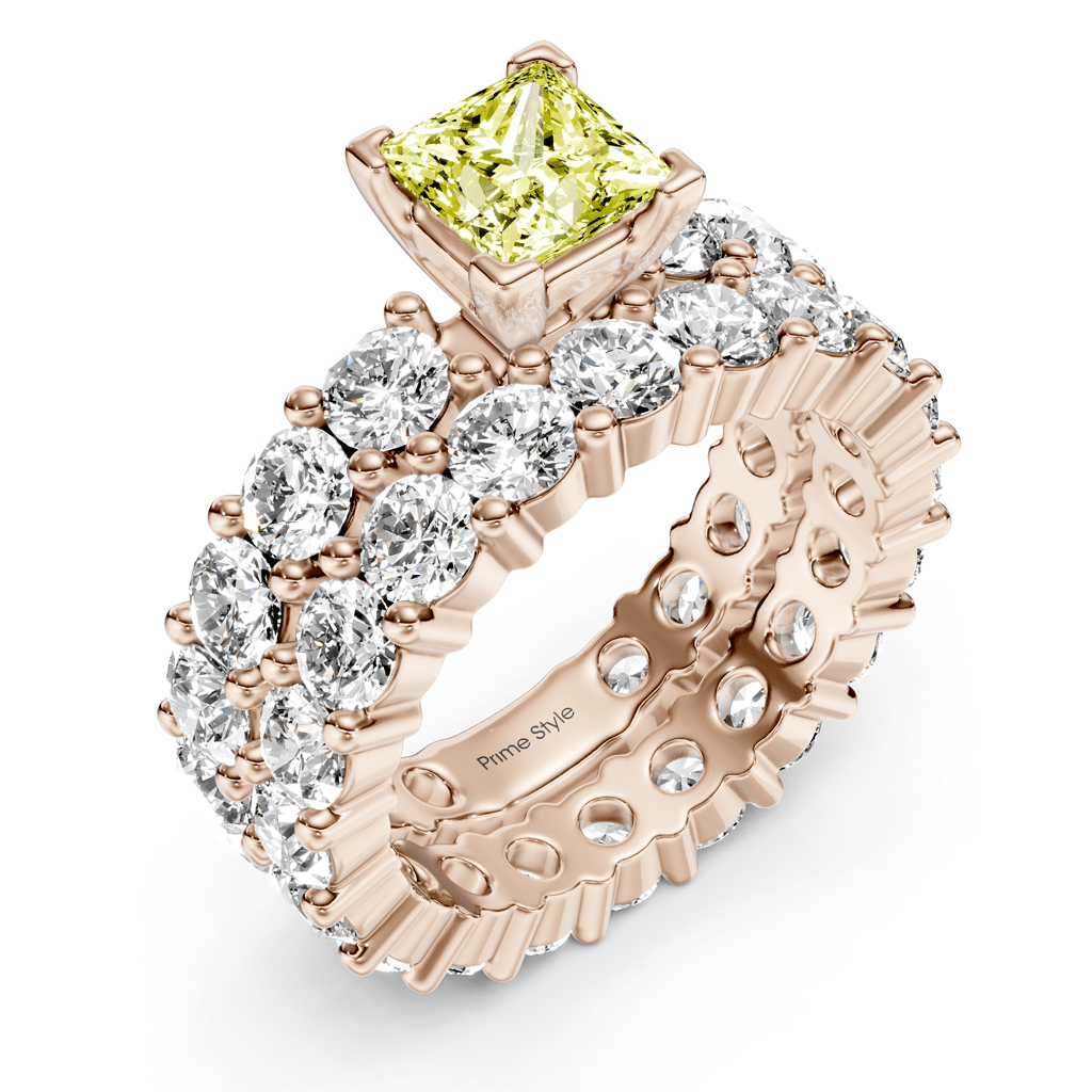 6.30 - 9.30 CT Princess & Round Cut Fancy Yellow Diamonds - Bridal Set - Primestyle.com