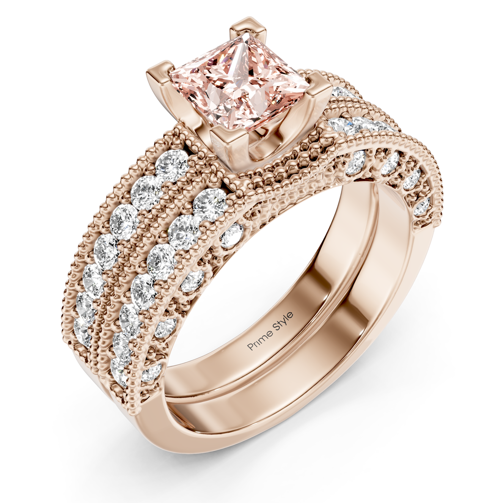 2.10-5.10 CT Princess & Round Cut Fancy Pink Diamonds - Bridal Set