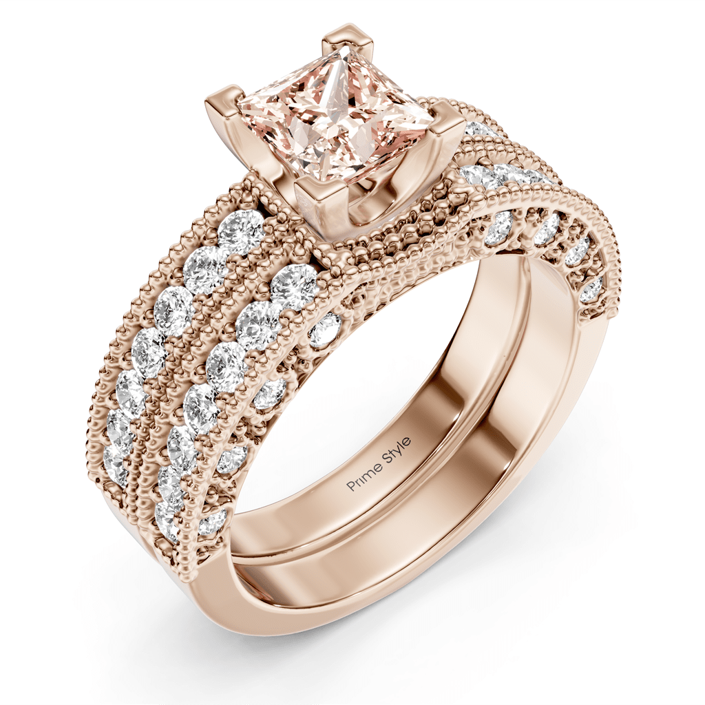 2.10 - 5.10 CT Princess & Round Cut Fancy Pink Diamonds - Bridal Set - Primestyle.com