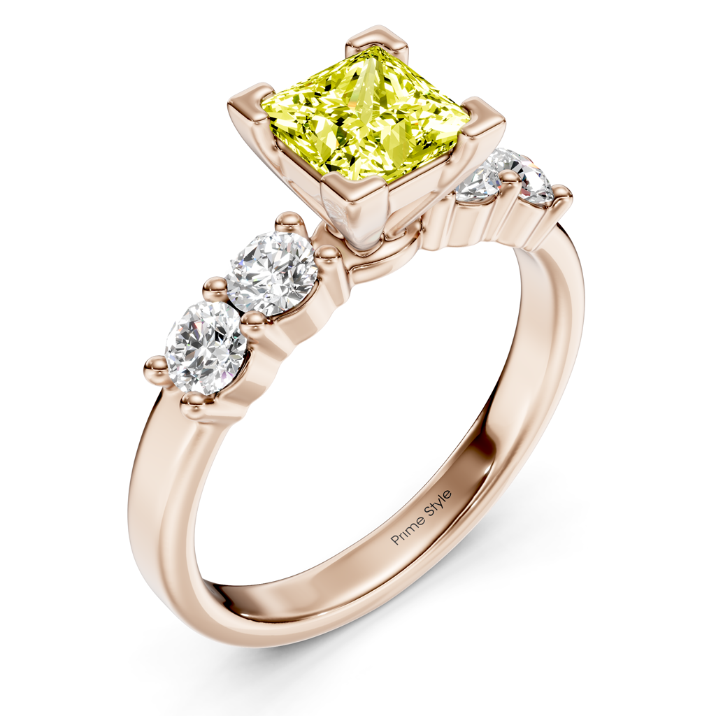 1.60-4.60 CT Princess & Round Cut Fancy Yellow Diamonds - Engagement Ring