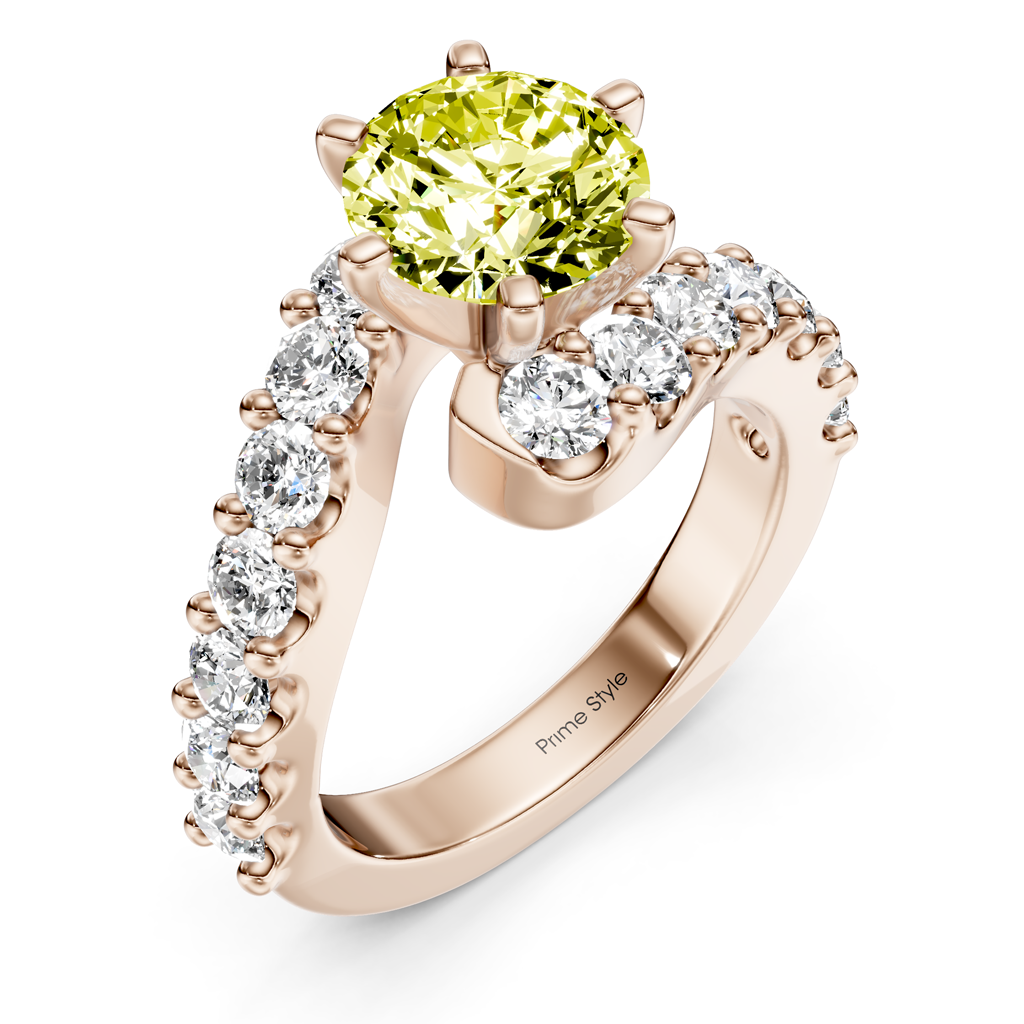 2.30-5.30 CT Emerald & Round Cut Fancy Yellow Diamonds - Engagement Ring