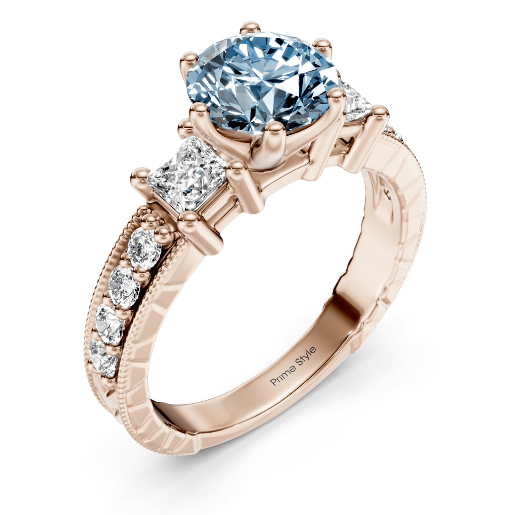 1.70 - 4.70 CT Princess & Round Cut Fancy Blue Diamonds - Engagement Ring - Primestyle.com