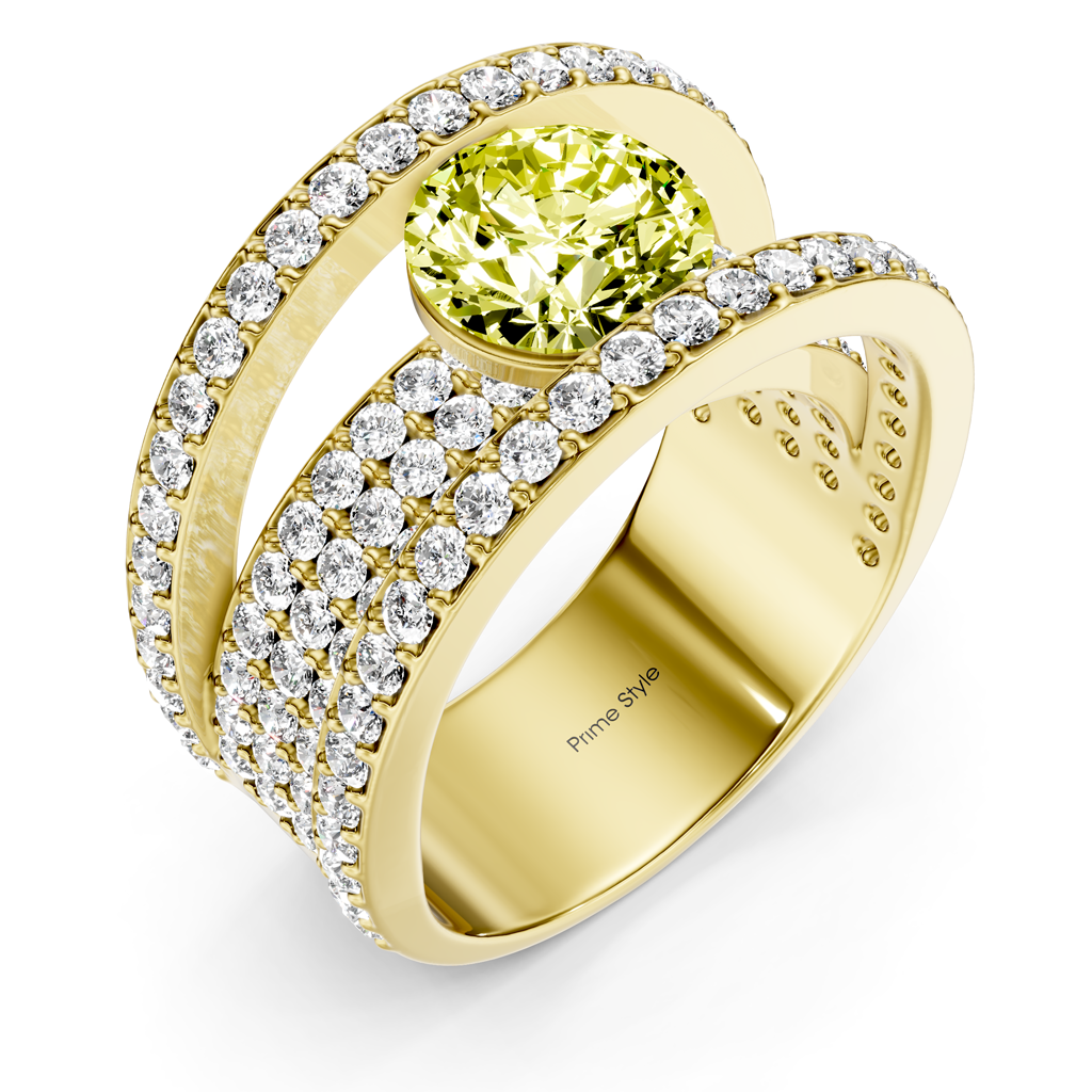2.80-5.80 CT Round Cut Fancy Yellow Diamonds - Engagement Ring