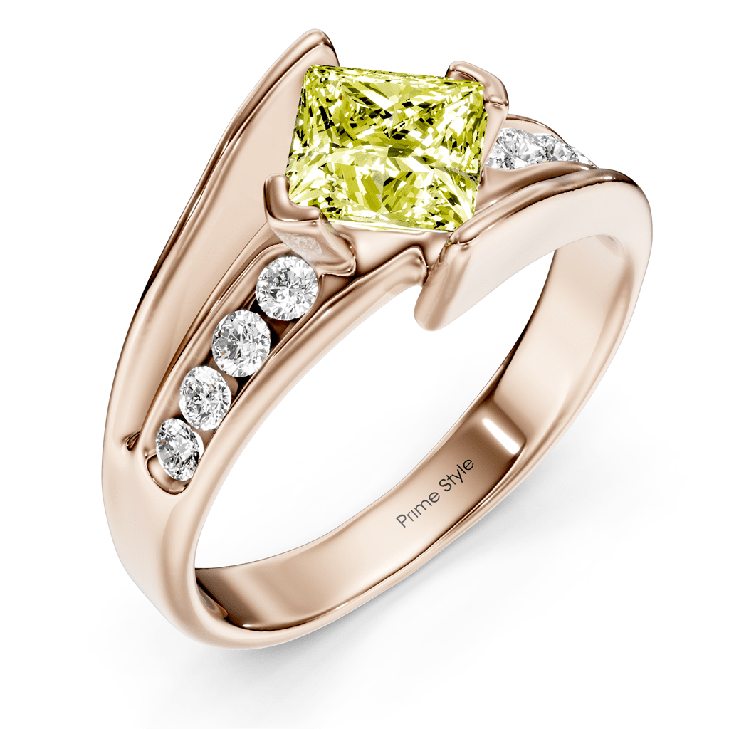 1.25 - 4.25 CT Princess & Round Cut Fancy Yellow Diamonds - Engagement Ring - Primestyle.com
