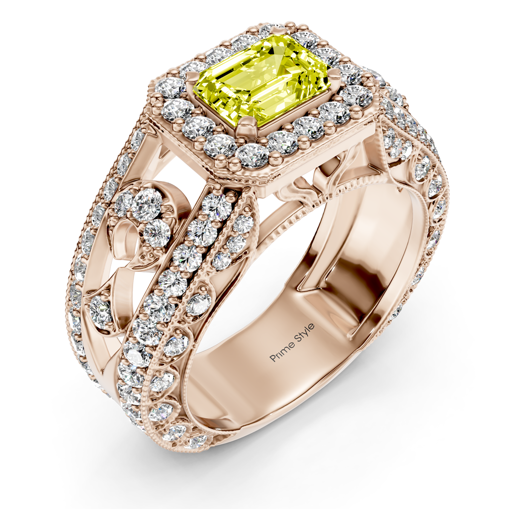 1.95-4.95 CT Emerald & Round Cut Fancy Yellow Diamonds - Engagement Ring