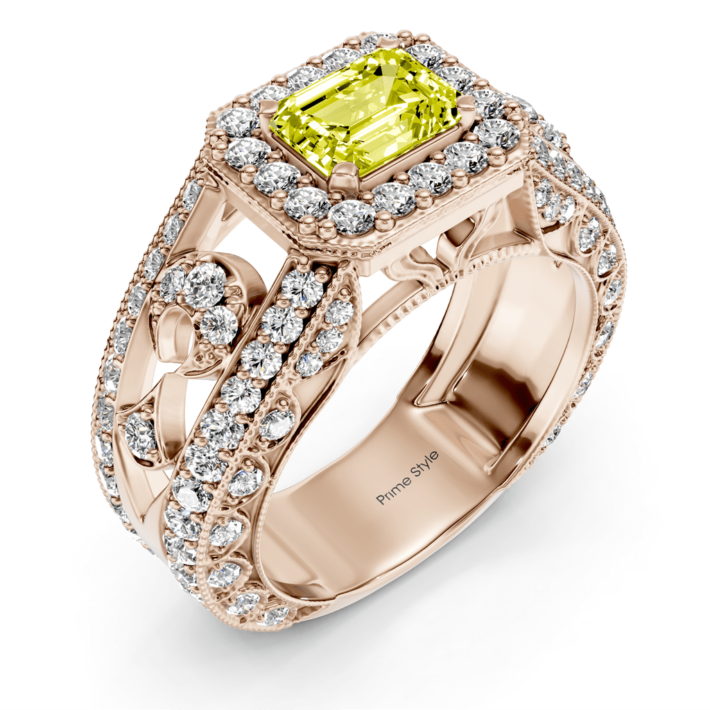 1.95-4.95 CT Emerald & Round Cut Fancy Yellow Diamonds - Engagement Ring
