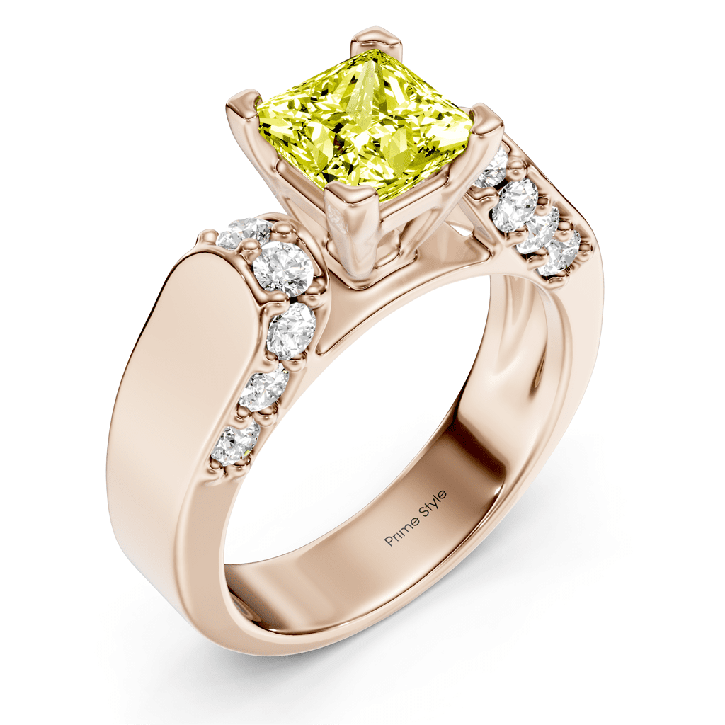 1.65 - 4.65 CT Princess & Round Cut Fancy Yellow Diamonds - Engagement Ring - Primestyle.com
