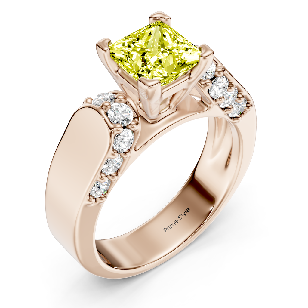 1.65-4.65 CT Princess & Round Cut Fancy Yellow Diamonds - Engagement Ring