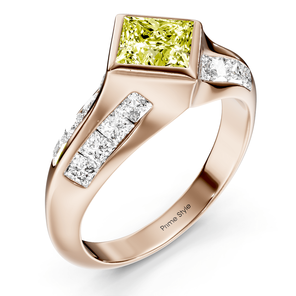 2.00 - 5.00 CT Princess Cut Fancy Yellow Diamonds - Engagement Ring - Primestyle.com