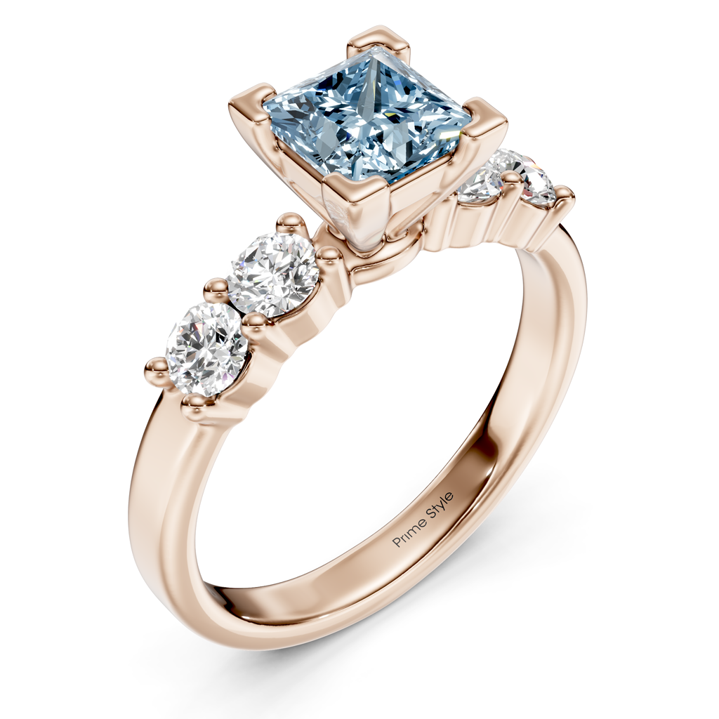 1.60-4.60 CT Princess & Round Cut Fancy Blue Diamonds - Engagement Ring