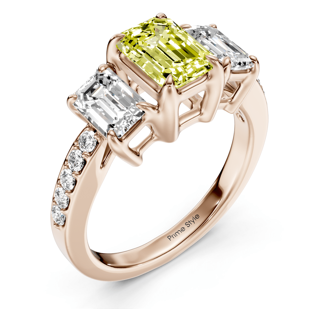 2.15 - 5.15 CT Emerald & Round Cut Fancy Yellow Diamonds - Engagement Ring - Primestyle.com