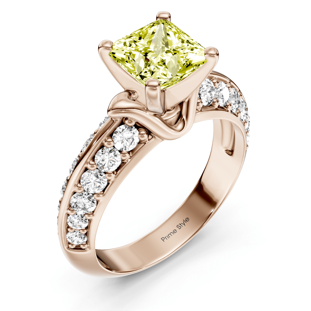 1.65-4.65 CT Princess & Round Cut Fancy Yellow Diamonds - Engagement Ring