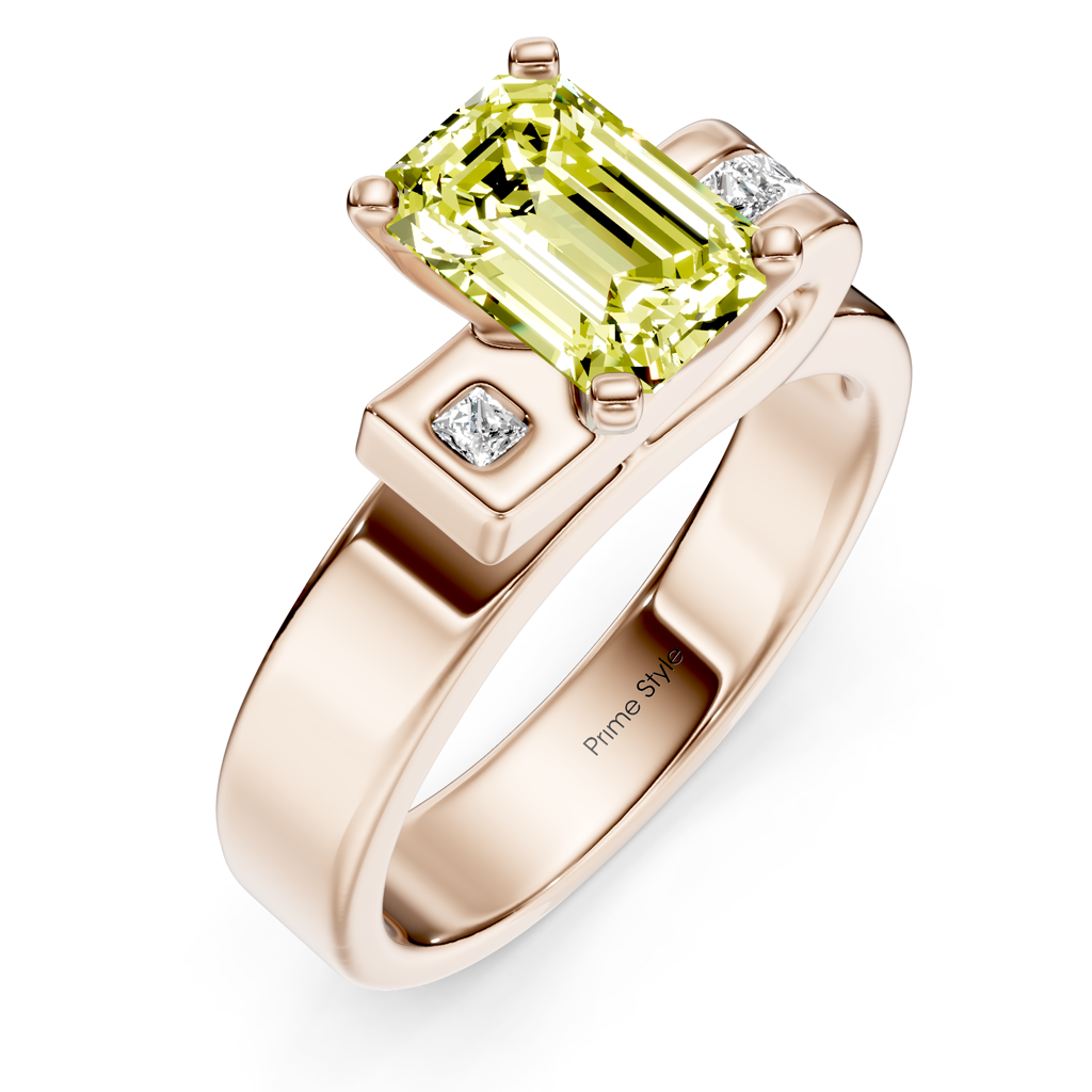 1.10-4.10 CT Emerald & Princess Cut Fancy Yellow Diamonds - Engagement Ring