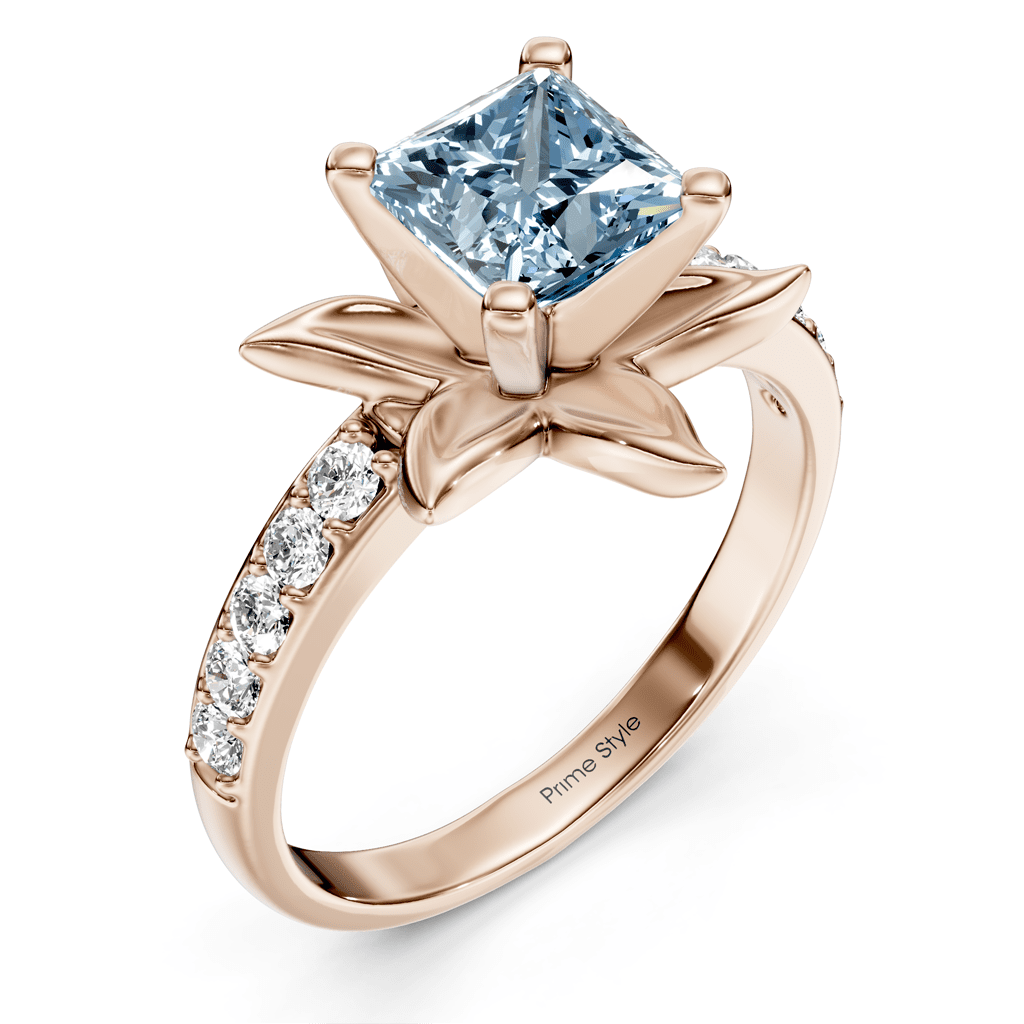 1.25-4.25 CT Princess & Round Cut Fancy Blue Diamonds - Engagement Ring