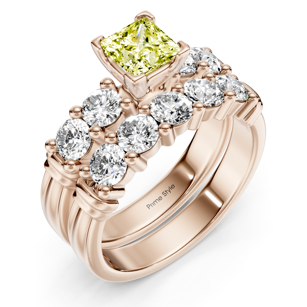 2.20-5.20 CT Princess & Round Cut Fancy Yellow Diamonds - Bridal Set