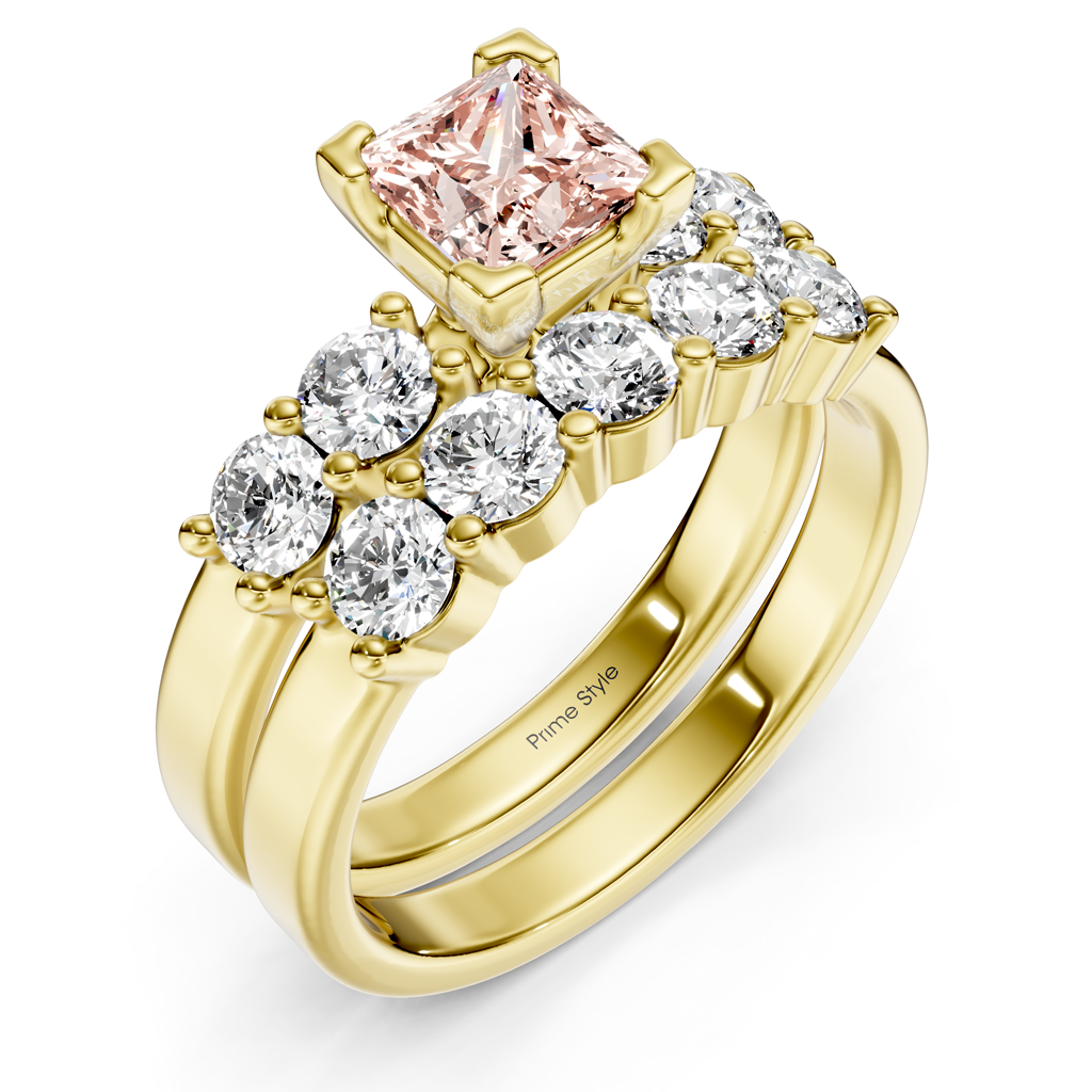 2.40-5.40 CT Princess & Round Cut Fancy Pink Diamonds - Bridal Set