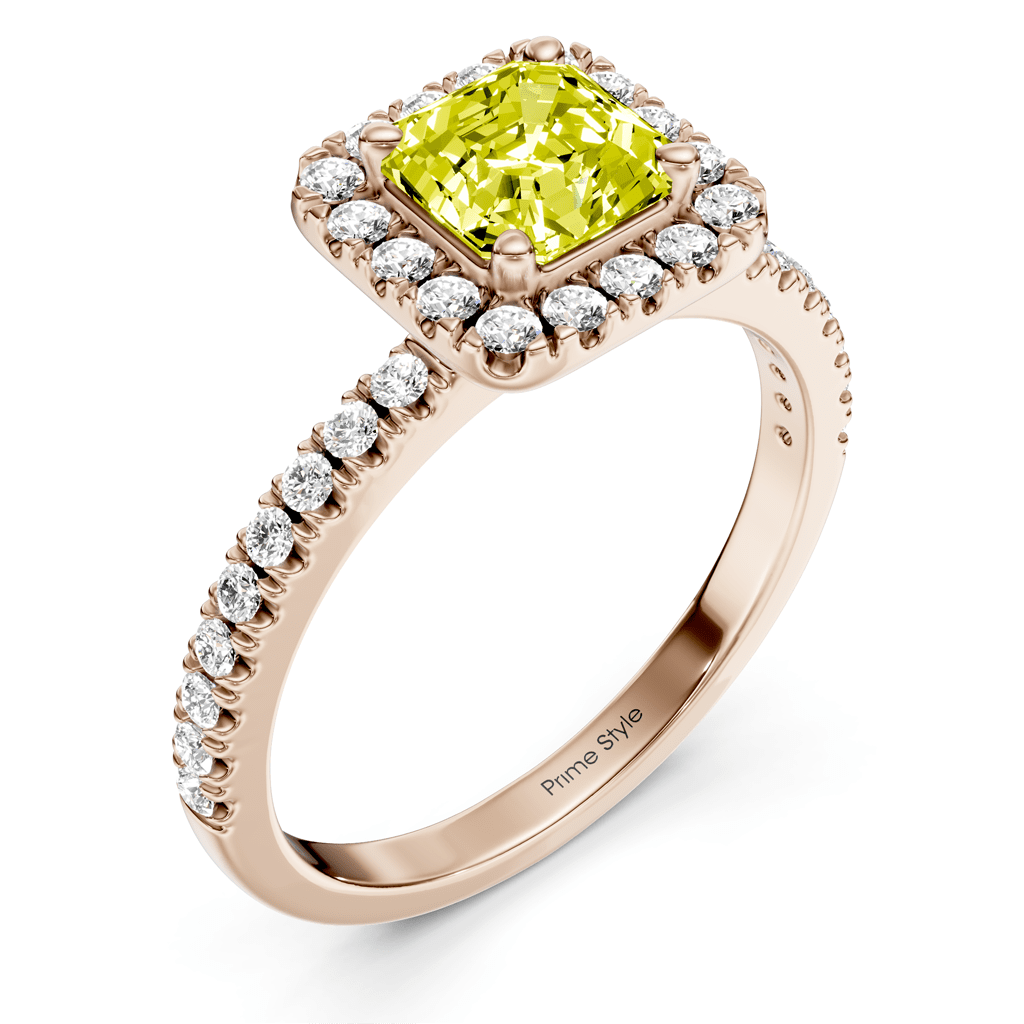 1.45-4.45 CT Ascher & Round Cut Fancy Yellow Diamonds - Engagement Ring