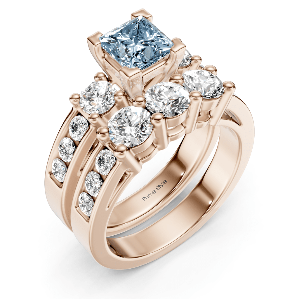 2.80-5.80 CT Princess & Round Cut Fancy Blue Diamonds - Bridal Set