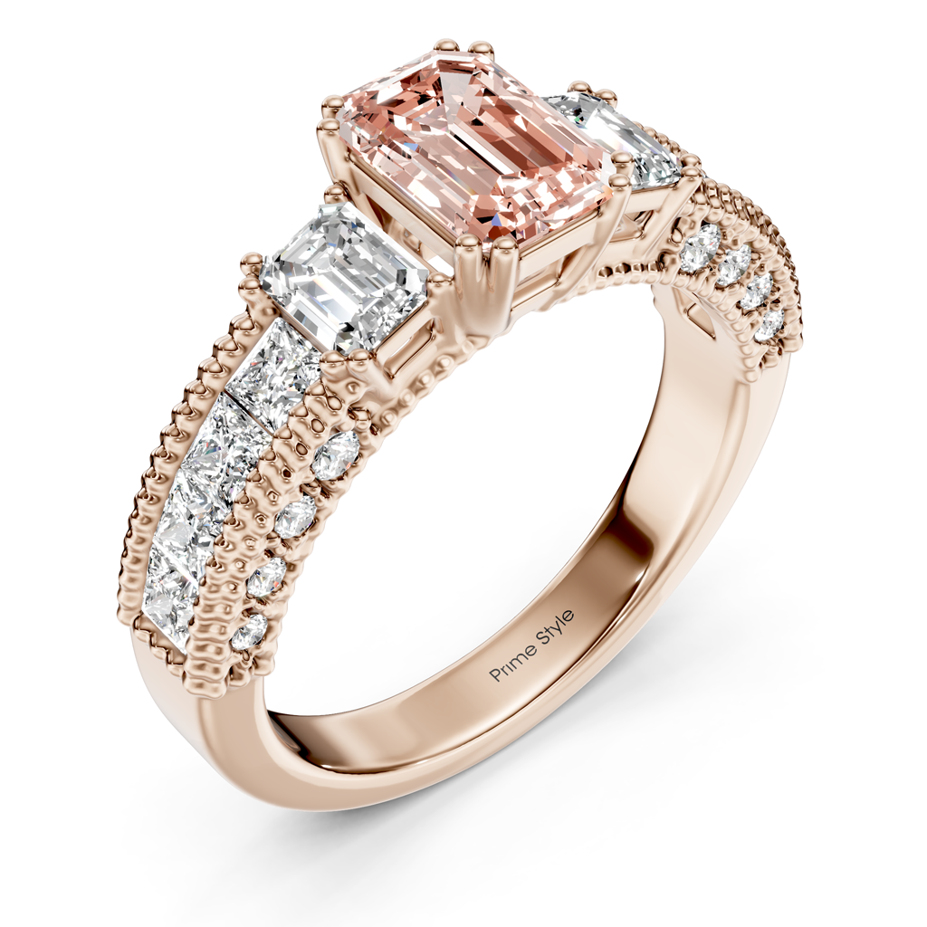 2.60-5.60 CT Emerald & Princess & Round Cut Fancy Pink Diamonds - Engagement Ring