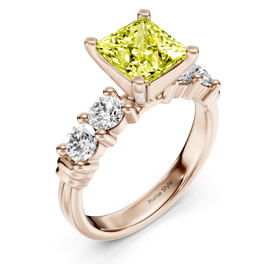 1.60-4.60 CT Round Cut Fancy Yellow Diamonds - Engagement Ring