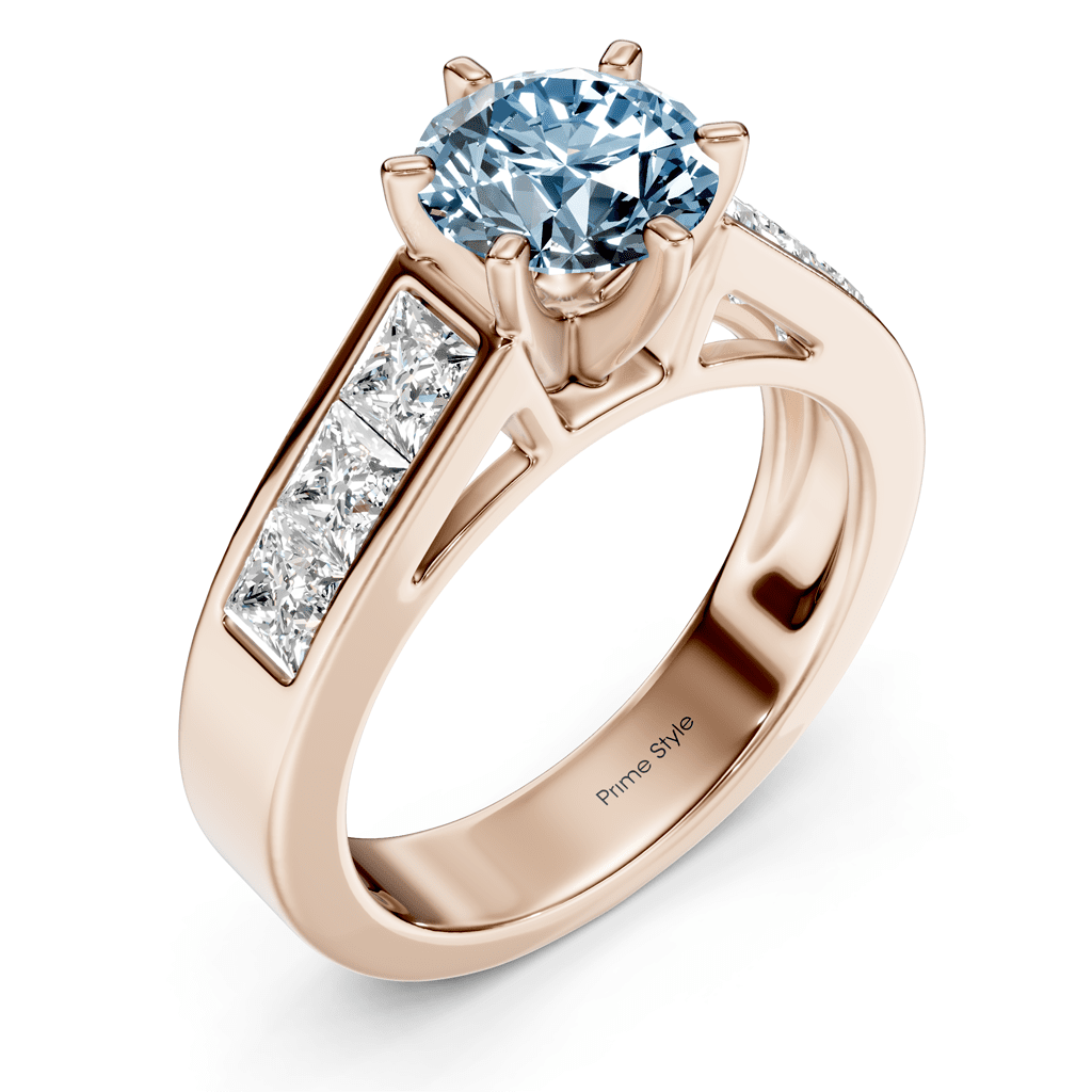 2.05-5.05 CT Princess & Round Cut Fancy Blue Diamonds - Engagement Ring