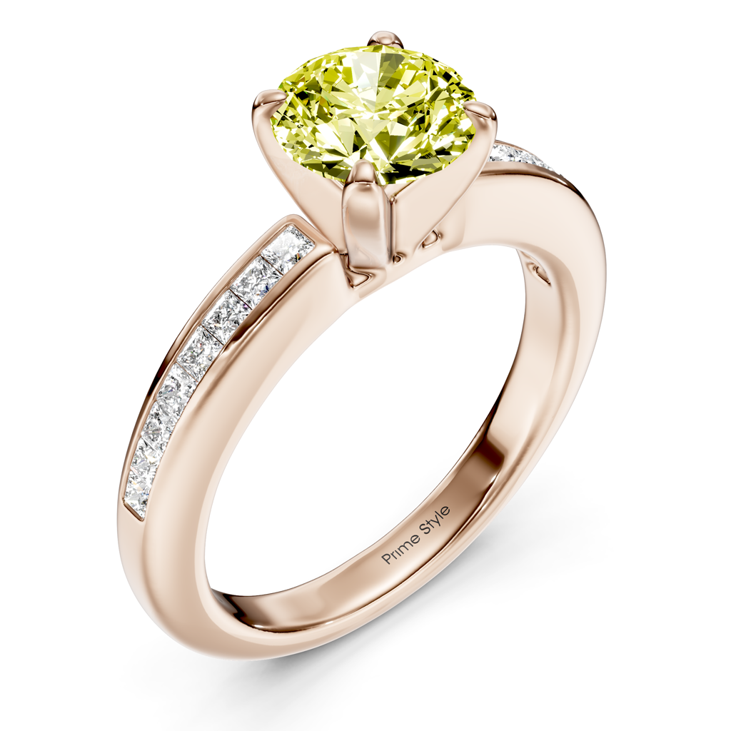 1.32-4.32 CT Princess & Round Cut Fancy Yellow Diamonds - Engagement Ring
