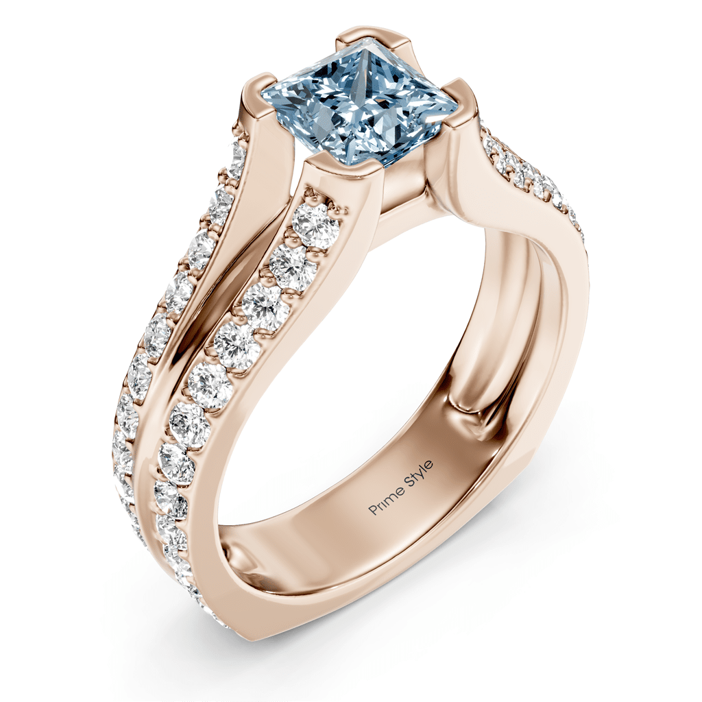 2.00-5.00 CT Princess & Round Cut Fancy Blue Diamonds - Engagement Ring