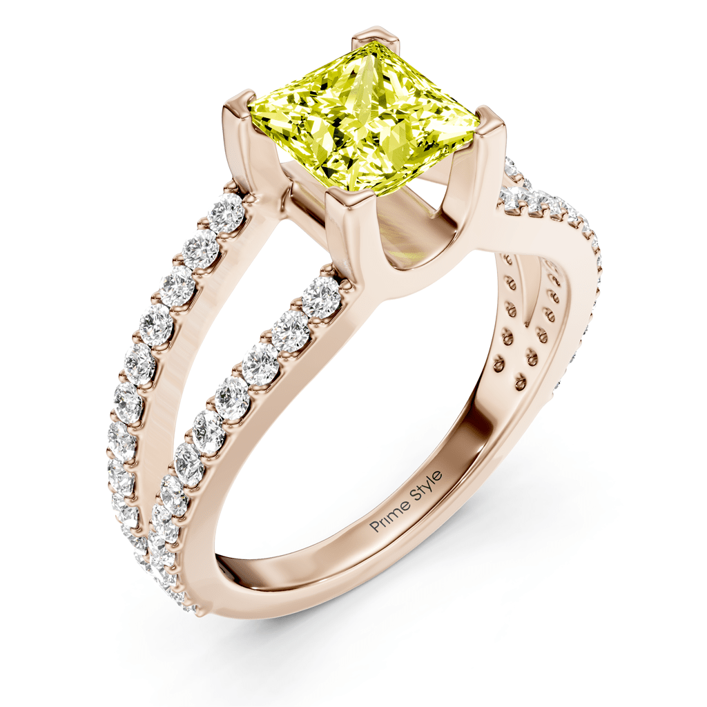 1.50-4.50 CT Princess & Round Cut Fancy Yellow Diamonds - Engagement Ring