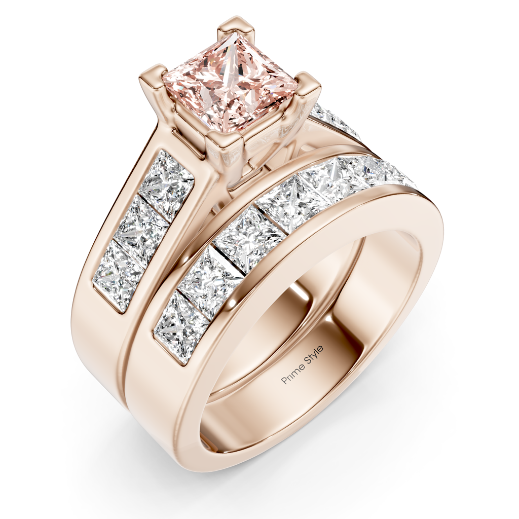 3.25-6.25 CT Princess Cut Fancy Pink Diamonds - Bridal Set