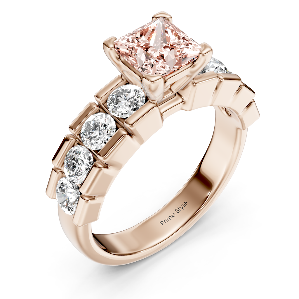 2.05-5.05 CT Princess & Round Cut Fancy Pink Diamonds - Engagement Ring