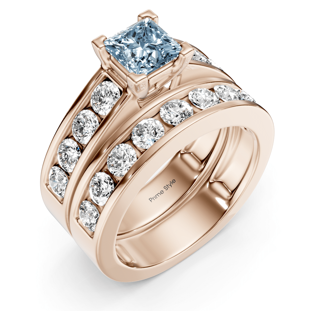 2.60-5.60 CT Princess & Round Cut Fancy Blue Diamonds - Bridal Set