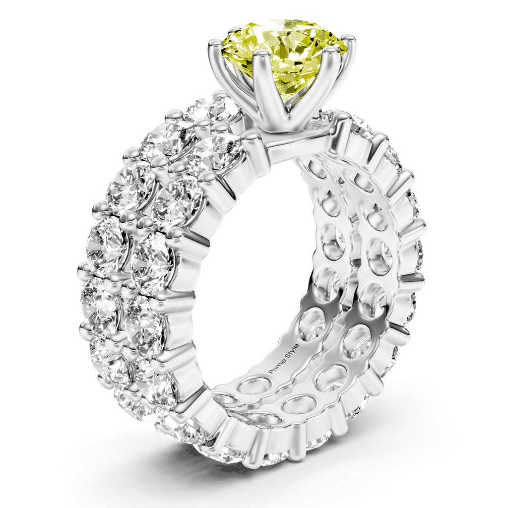 6.30 - 9.30 CT Round Cut Fancy Yellow Diamonds - Bridal Set - Primestyle.com