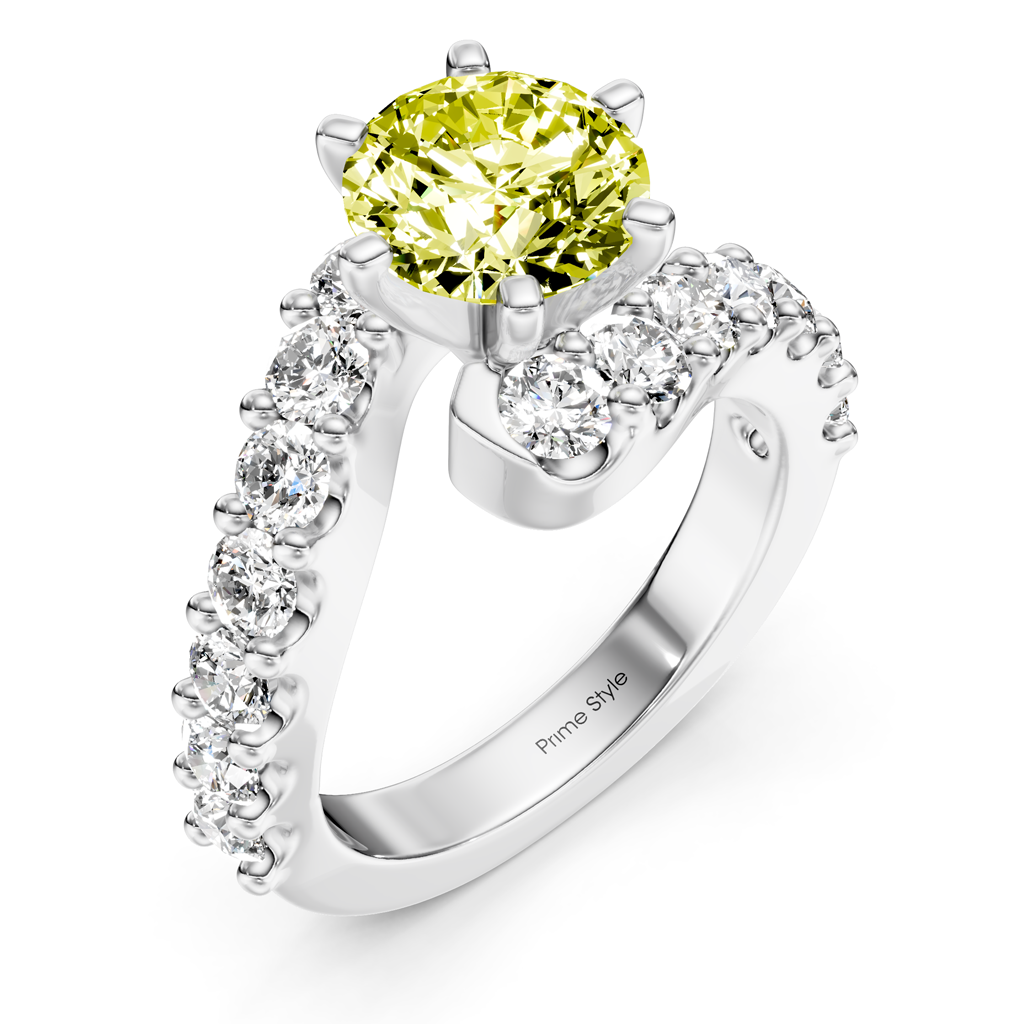 2.30-5.30 CT Emerald & Round Cut Fancy Yellow Diamonds - Engagement Ring